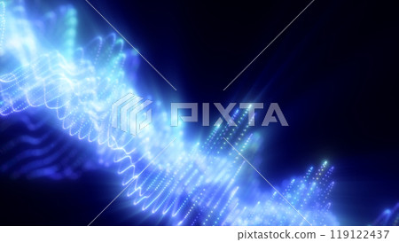 Abstract waves of glowing particles in vibrant... - Stock Illustration ...