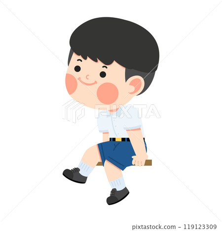 Cute student sitting at his desk Cute student sitting at his desk 119123309