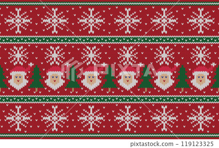 Knitted pattern seamless fabric Santa Claus. traditional knitted pattern vector winter Christmas tree.Designed for background ,wallpaper ,carpet ,clothing ,knitted pattern ,fabric ,embroidery ,textile 119123325