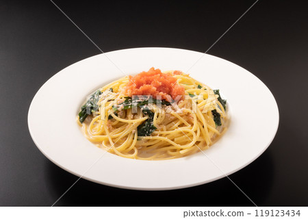 Mentaiko and spinach soy milk cream pasta Mentaiko and spinach soy milk cream pasta 119123434