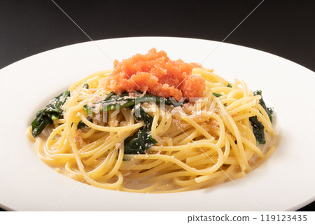 Mentaiko and spinach soy milk cream pasta Mentaiko and spinach soy milk cream pasta 119123435