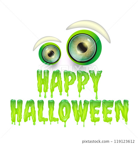 Happy halloween text logo with liquid green slime and zombie green eye isolated on transaparent background. Square happy halloween png banner, poster and poster with melting text and monster eyeball Happy halloween text logo with liquid green slime and zombie green eye isolated on transaparent background. Square happy halloween png banner, poster and poster with melting text and monster eyeball 119123612