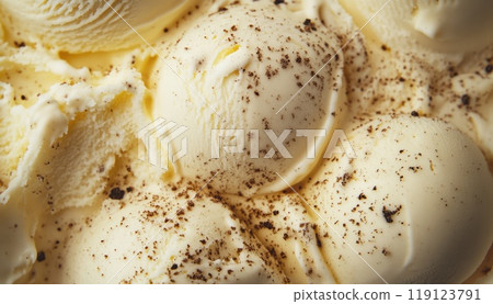 close up of chocolate chip vanilla ice cream scoops background 119123791