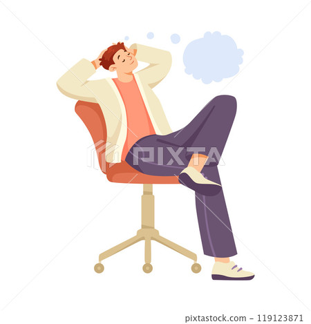 Man Character Dreaming with Cumulus Cloud Imagining Vector Illustration 119123871