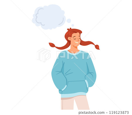 Woman Character Dreaming with Cumulus Cloud Imagining Vector Illustration Woman Character Dreaming with Cumulus Cloud Imagining Vector Illustration 119123873