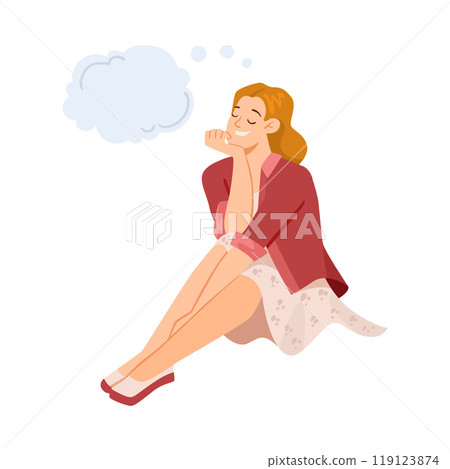 Woman Character Dreaming with Cumulus Cloud Imagining Vector Illustration 119123874