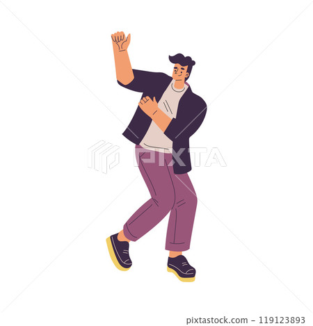 Dancing Man Character in Rhythmic Movement Pose Vector Illustration 119123893