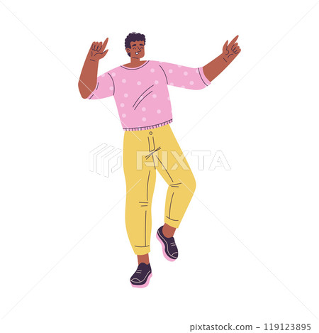 Dancing Man Character in Rhythmic Movement Pose Vector Illustration Dancing Man Character in Rhythmic Movement Pose Vector Illustration 119123895