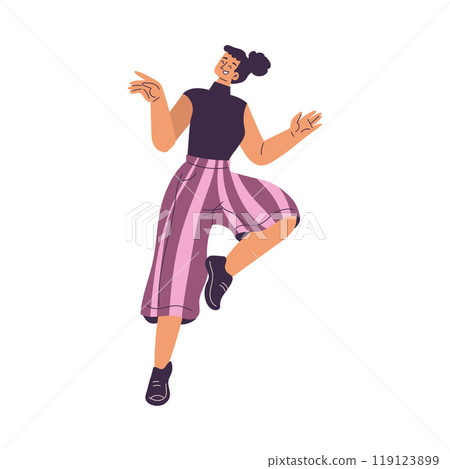 Dancing Woman Character in Rhythmic Movement Pose Vector Illustration 119123899