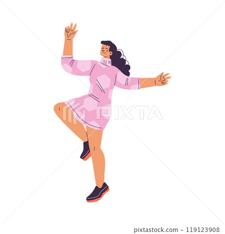 Dancing Woman Character in Rhythmic Movement Pose Vector Illustration 119123908