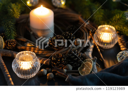 Christmas table arrangement Christmas table arrangement 119123989