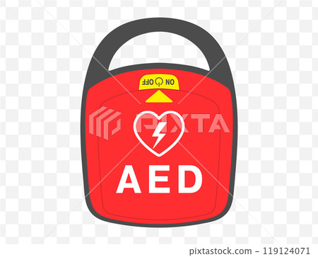 AED emergency defibrillator icon sign symbol. First aid Automated external defibrillator. Vector illustration. Isolated on white background. 119124071