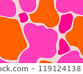 Playful Spotted Seamless Pattern with Neon Orange and Pink Colored Abstract Shapes. Trendy Vibrant Background with Liquid Stains and Blots. Bright Minimal Aesthetic. Repeat vector illustration 119124138