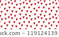 Seamless Red heart pattern and background vector illustration. Flat Cartoon Romantic Template for Textile, Fabric, Valentine day decoration, Gift Wrapping Paper. February season Love Graphic Art. 119124139