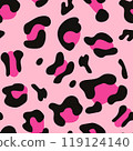 Pink and black leopard skin fur print pattern. Great for classic animal product design, fabric, wallpaper, backgrounds, invitations, packaging design projects. Surface pattern design. 119124140