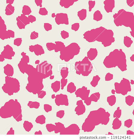 Abstract pink on White cow or giraffe spots seamless pattern. Hot pink organic blob shapes on saturated beige background. Hand drawn trendy vivid minimalist safari print for Textile, Fabric, Wrapping Abstract pink on White cow or giraffe spots seamless pattern. Hot pink organic blob shapes on saturated beige background. Hand drawn trendy vivid minimalist safari print for Textile, Fabric, Wrapping 119124141