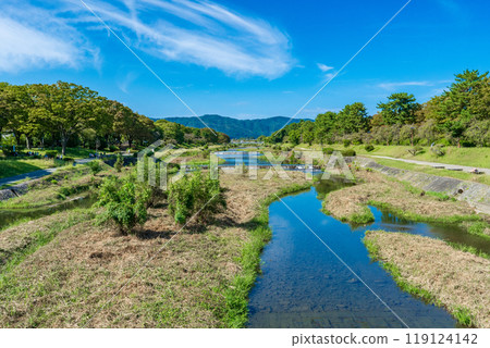 View of the Kamo River from Kitaoji Bridge in Kyoto City 119124142