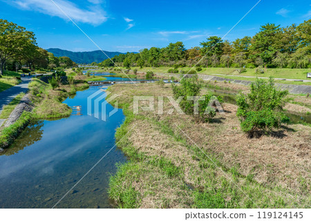 View of the Kamo River from Kitaoji Bridge in Kyoto City 119124145