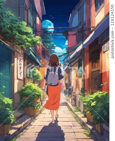 People are walking down the street 119124150