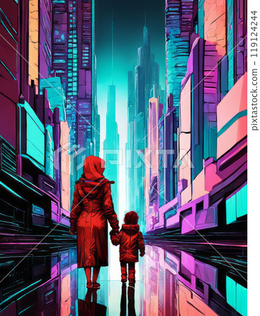 People are walking down the street 119124244