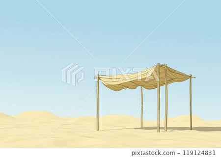 Tent canopy providing shade in the hot desert sand 119124831
