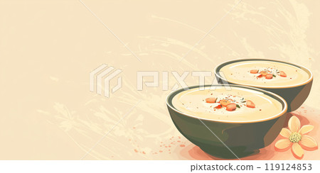 Creamy dessert with nuts in two bowls Creamy dessert with nuts in two bowls 119124853