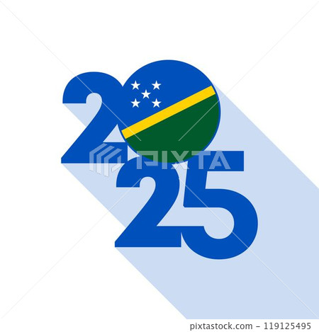 2025 banner with Solomon Islands flag inside. Vector illustration. 119125495