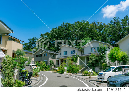 Detached housing area and refreshing blue skies 119125541