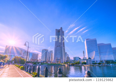 Yokohama cityscape in Japan - View of Yokohama Landmark Tower and Minato Mirai from Kishamichi (26th) 119125662