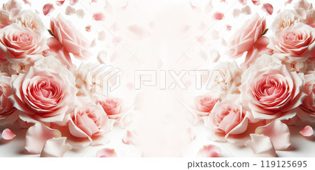Pink rose on a gentle background, rose petals scattered in the air isolated on a white background Pink rose on a gentle background, rose petals scattered in the air isolated on a white background 119125695