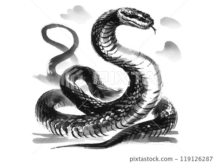 2025蛇年賀年片材質水墨畫風格 2025蛇年賀年片材質水墨畫風格 119126287