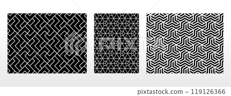 Geometric set of seamless black and white patterns. Simple vector graphics. 119126366