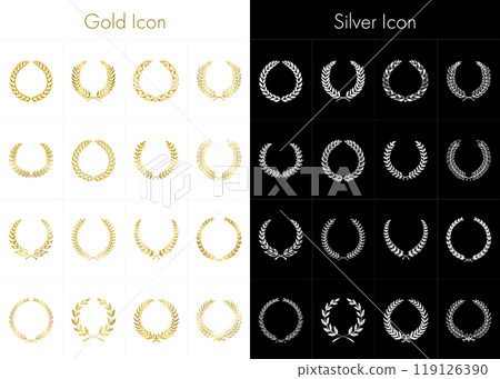 月桂樹、獎項圖標、符號、獎項和認可圖標集 07 119126390