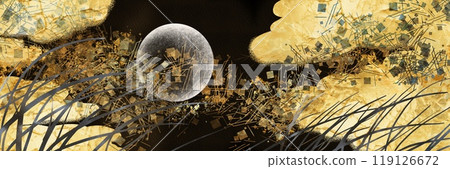 平安時代畫卷寬幅背景的日本畫風格滿月與陰霾 平安時代畫卷寬幅背景的日本畫風格滿月與陰霾 119126672