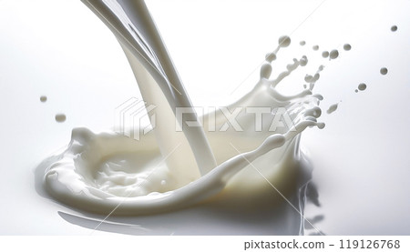 倒牛奶的特寫鏡頭，白色背景 119126768