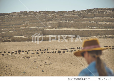 Tourist guide of the archaeological site of the Sacred City of Caral, Peru. Tourist guide of the archaeological site of the Sacred City of Caral, Peru. 119126798