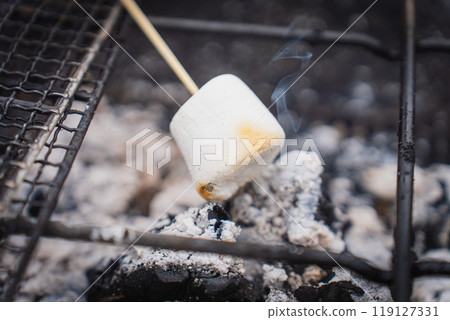 Charcoal grilled marshmallows Charcoal grilled marshmallows 119127331