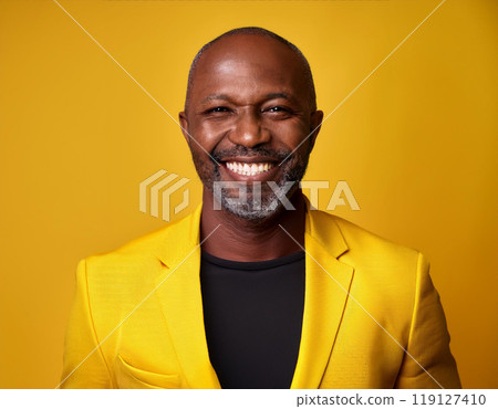 Studio Portrait of African American Black Man Smiling Happily 119127410
