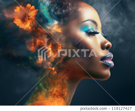 Studio Portrait Of Beautiful Black Woman Studio Portrait Of Beautiful Black Woman 119127427