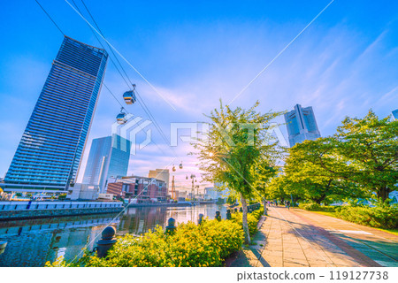 Yokohama cityscape in Japan - View of Yokohama Landmark Tower and Minato Mirai from Kishamichi (26th) 119127738