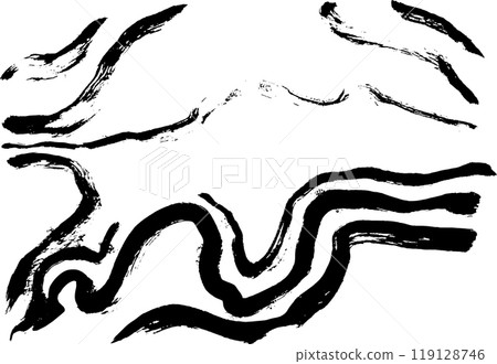 Black Ink Brush Wave Curved Strokes Texture. 119128746