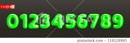 Volumetric glossy green 3d numbers from 0 to 9 119128995