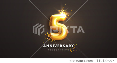 Fifth anniversary celebration. 3d golden number 5 Fifth anniversary celebration. 3d golden number 5 119128997