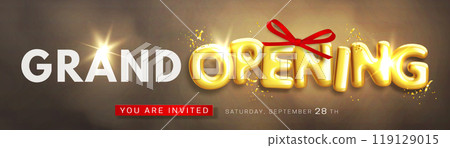 Grand opening banner with realistic glossy 3d text Grand opening banner with realistic glossy 3d text 119129015