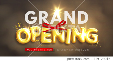 Grand opening banner with realistic glossy 3d text 119129016