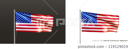 Realistic national American flag on a metal flagpole 119129019