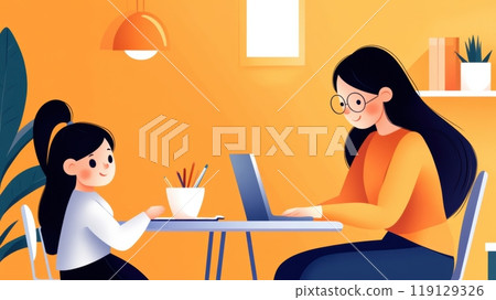 Mother and Daughter Engaging in Creative Activities at Home in a Cozy Setting, AI 119129326