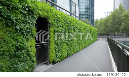 Green Urban Walkway with Vertical Garden, AI 119129422