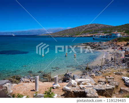 Beautiful Greek beach with basilica ruins (Kolokita, Crete) 119129485