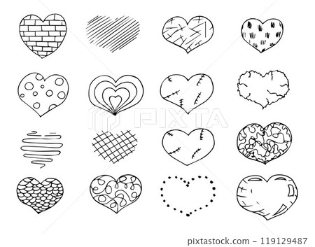 Hand drawn doodle hearts sketch set. 119129487